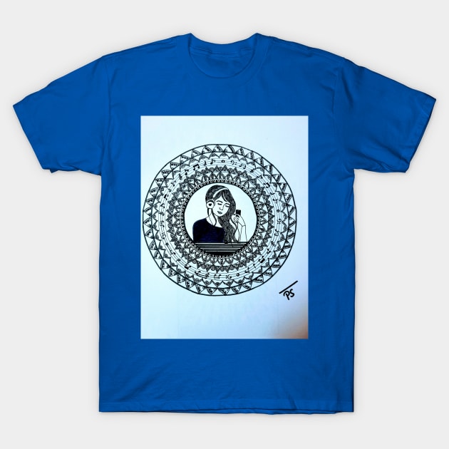 A girl with headphones Mandala T-Shirt by Insight-05